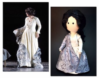 Anja Harteros doll Portrait handmade cloth doll in image of famous opera singer. Soft Tilda doll with luxurious curly black hair