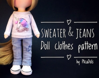 PDF pattern of sweater / blouse / t-shirt and trousers / jeans / shorts Doll clothes  pattern Tilda fabric textile waldorf rag soft doll