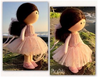 Fairytale princess rag doll Seaside mermaid cloth doll Collectable pink toy Fabric Tilda handmade doll Rose dress Bridesmaid wedding gift