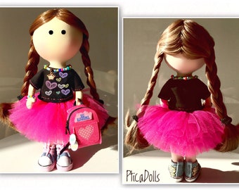 Little girl gift OOAK art cloth rag doll Gift for daughter birthday Fabric tilda portrait doll Waldorf textile custom doll Pink tutu skirt