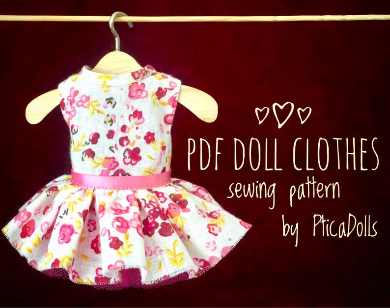 Dress for Doll Pattern & Tutorial PDF Doll Clothes Sewing Pattern Dress