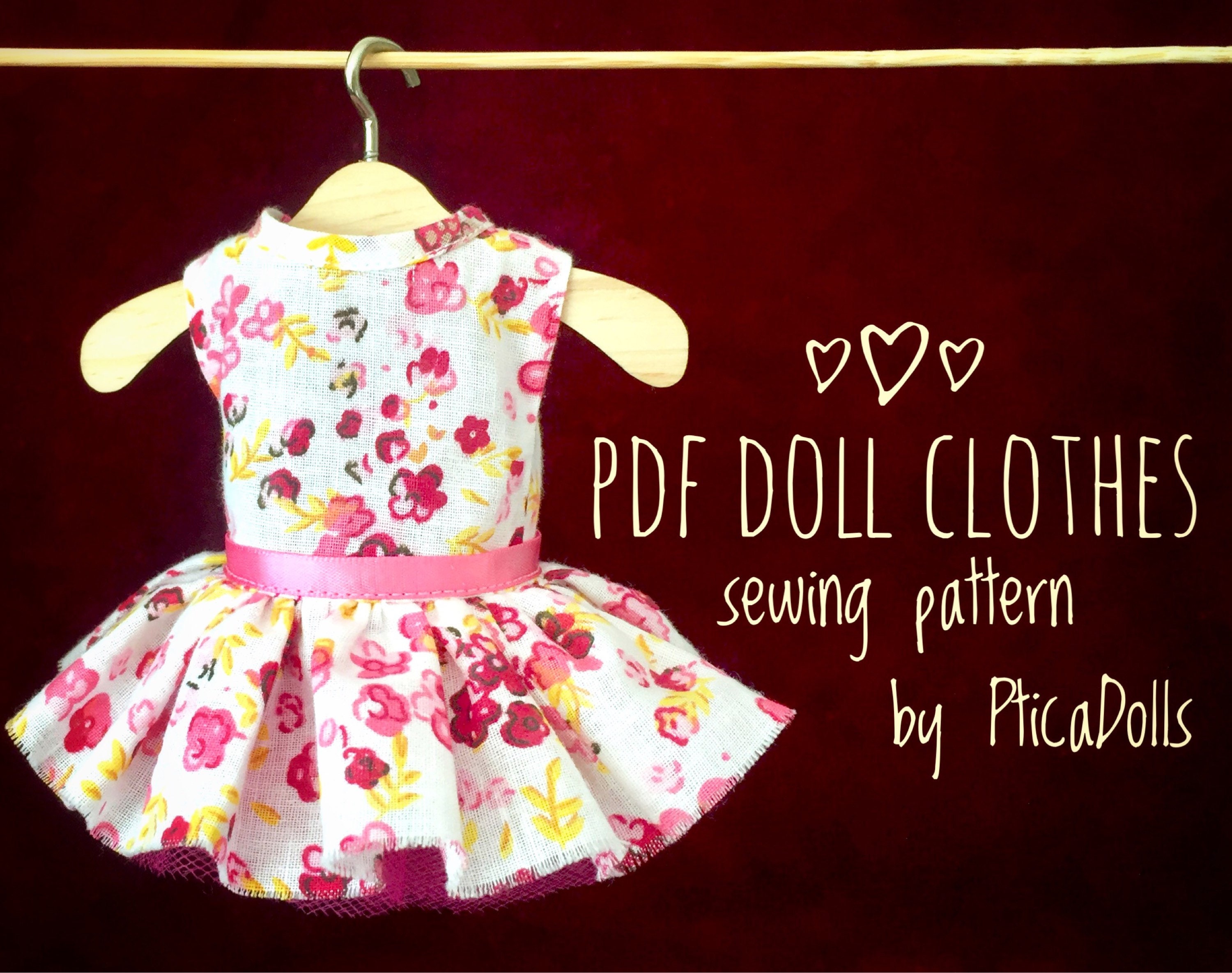 Dress for Doll Pattern & Tutorial PDF Doll Clothes Sewing Pattern Dress