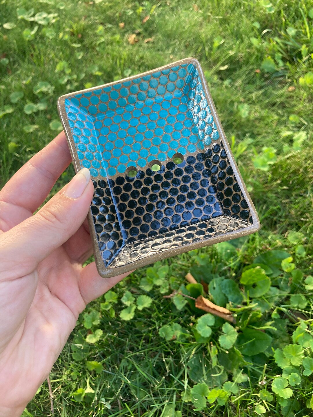 Handmade Soap Dish With Black and Teal Polkadots Polkadot Etsy