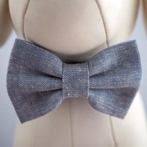 Blue Chambray Dog Bow Tie, Linen Wedding Neutral Bow Ties for Dogs / Cats, Pet Collar Bowtie fits Small Medium to Extra Large Pets