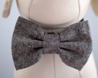 Charcoal Gray Linen Dog Bow Tie: Neutral Wedding Collar Accessory