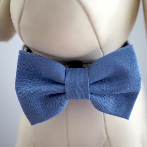 Blue Dog Bow Tie, Periwinkle Powder Blue Linen Collar Bow Ties for Dogs / Cats, Pet Wedding Bowtie fits Small Medium to Extra Large Pets