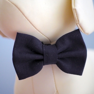 Navy Linen Dog Bow Tie: Pet Wedding Collar, Cat Bowtie