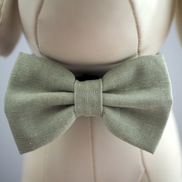 Pale Green Dog Bow Tie, Sage Linen Pet Bow Ties for Easter Wedding Collar Dogs / Cats, Seafoam Pet Collar Bow fits Small to Extra Large Pets