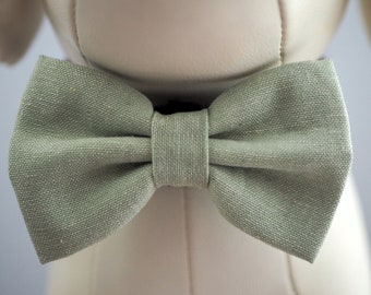 Pale Green Dog Bow Tie, Sage Linen Pet Bow Ties for Easter Wedding Collar Dogs / Cats, Seafoam Pet Collar Bow fits Small to Extra Large Pets