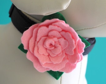 Handmade Pink Peony Felt Flower Collar Corsage: Pet Wedding Accessory
