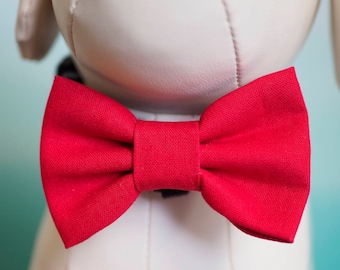 Red Dog Bow Tie, Valentine's Collar Christmas July 4th Bowtie, Crimson Linen Pet Bowties Wedding Dress Up Small to Extra Large Dogs or Cat