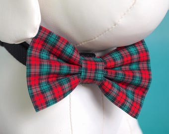 Red & Green Plaid Dog Bow Tie: Handmade Tartan Christmas Pet Collar