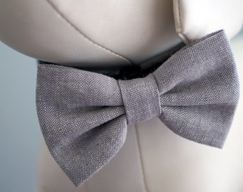 Light Gray Dog Bow Tie, Dove Grey Linen Neutral Dog Bow Ties for Wedding Collar Cats, Pet Collar Bow fits Small to Extra Large Dogs