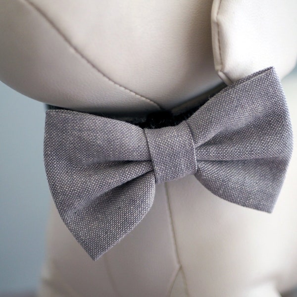 Light Gray Dog Bow Tie, Dove Grey Linen Neutral Dog Bow Ties for Wedding Collar Cats, Pet Collar Bow fits Small to Extra Large Dogs