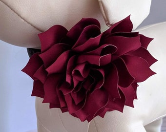Wine Red Dog Collar Flower: Big Lotus Blossom Pet Accessory for Christmas Wedding