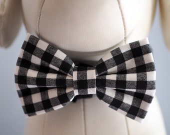 Black & White Buffalo Check Dog Bowtie, Classic Plaid Fall Christmas Bow Ties for Dogs / Cats, Dog Collar Bowtie fits Medium or Large Pets