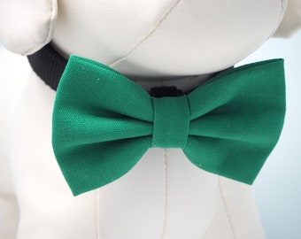 Kelly Green Christmas Dog Bow Tie, Wedding Linen Dog Bowties, St. Patrick's Day Holiday Pet Bowtie for Small to Extra Large Dogs / Cats
