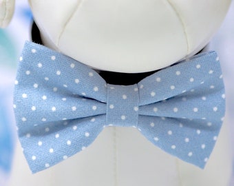 Dusty Blue Dog Bow Tie: Polka Dot Wedding Pet Collar Bowtie