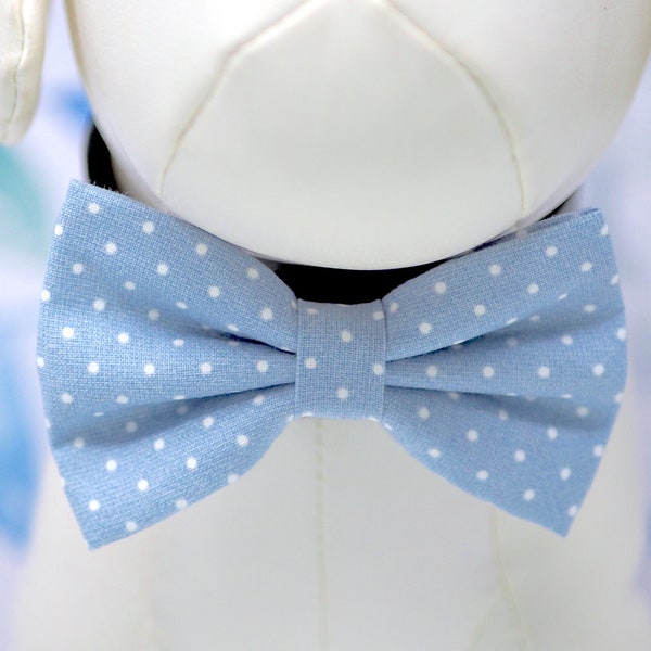 Dusty Blue Dog Bow Tie, Polka Dot Powder Blue Collar Bow Ties for Dogs / Cats, Winter Fall Pet Wedding Bowtie fits Small to Large Pets