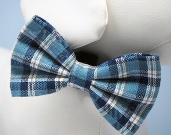 Blue Plaid Dog Bow Tie: Autumn Winter Navy Olive Check