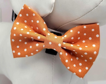 Orange Dot Halloween Dog Bow Tie, Polka Dots Bow Ties for Dogs Costume, Bias Check Cat Collar Bowtie fits Small to Large Size Pets