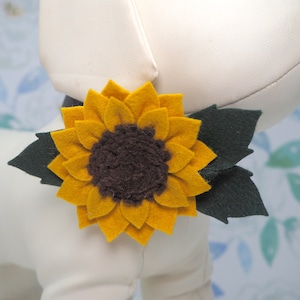 Sunflower Dog Collar Flower / Hair Bow, Sun Flower Yellow Felt Floral Headband Clip for Baby Girls or Pets, Summer Fall Bows for Photos