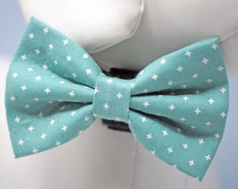 Seafoam Dog Bow Tie, Fall Blue Green Bow Ties for Dogs, Aqua Autumn Colors Wedding Costume, Pet Collar Bowtie fits Small to Extra Large Pets