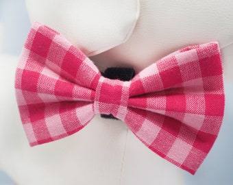 Pink Plaid Valentine Dog Bow tie, Valentine's Day Pet Bows, Buffalo Check Bows Ties for Small Cats to Big Dogs, Cute Magenta Collar Bows