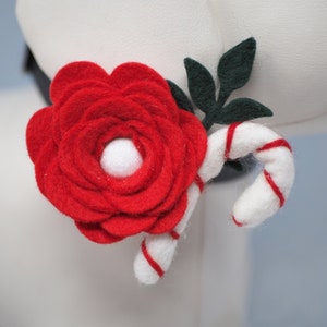 Candy Cane Felt Flower Dog Collar: Christmas Holiday Pet Accessory