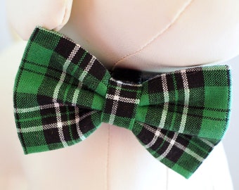 Green Plaid Christmas Dog Bow Tie, Green Tartan Bow Ties for Holiday Photos, St. Patrick's Collar Bows fits Small to Extra Large Dogs / Cats