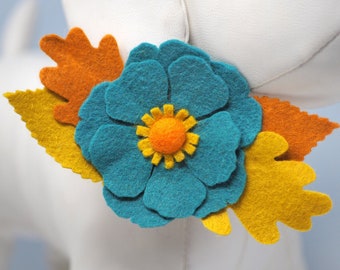 Fall Dog Collar Flower: Handmade Felt Leaves, Pet Wedding Accessory