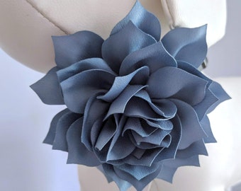 Dusty Blue Collar Flower for Large Dogs, 4 inch Lotus Flowers for Fall Pet Collars Accessory or Denim Dahlia Wedding / Dog Family Photos