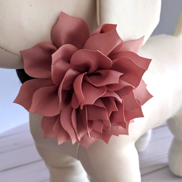 Dusty Rose Pink Collar Flower for Large Dogs, 4 inch Lotus Flowers for Fall Collars Accessory or Fancy Autumn Wedding / Family Photos