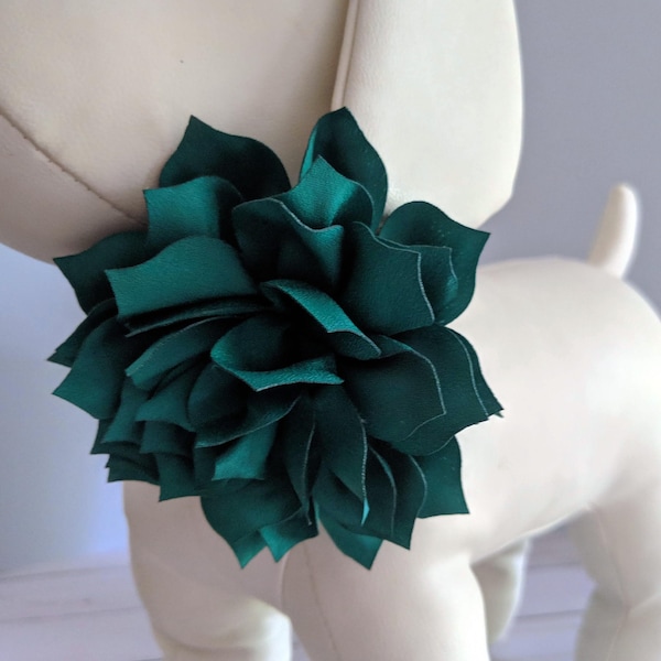 Teal Jade Collar Flower for Large Dogs, Blue-Green Dark Aqua 4 inch Lotus Flowers Pet Harness Accessory for Christmas / Fall Wedding Photos