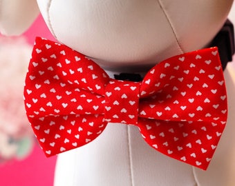 Valentine's Dog Bow Tie, Red Hearts Red Bowties for Dogs / Cats, Heart Love Wedding Collar Bow Tie fits Small to Extra Large Pets