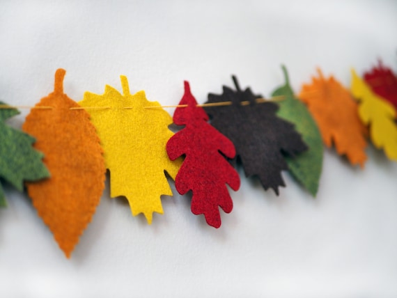 Fall Mantel Decor Felt Leaf Garland Colorful Autumn Banner Etsy
