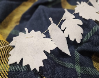 Neutral Fall Leaf Garland: White Felt Timeless Autumn Thanksgiving Mantel Decor