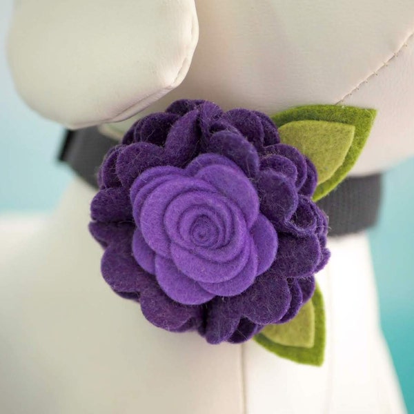 Purple Collar Flower, Fancy Collar Rose for Dogs or Cats Autumn Wedding Fall Family Photos, Handmade Felt Flowers Dog Bow Accessory for Pets