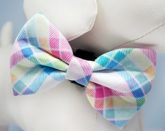 Easter Plaid Dog Bow Tie, Pastel Colorful Spring Summer Wedding Pet Collar Bowtie, Blue Pink Yellow Bows for Small to Extra Large Dogs