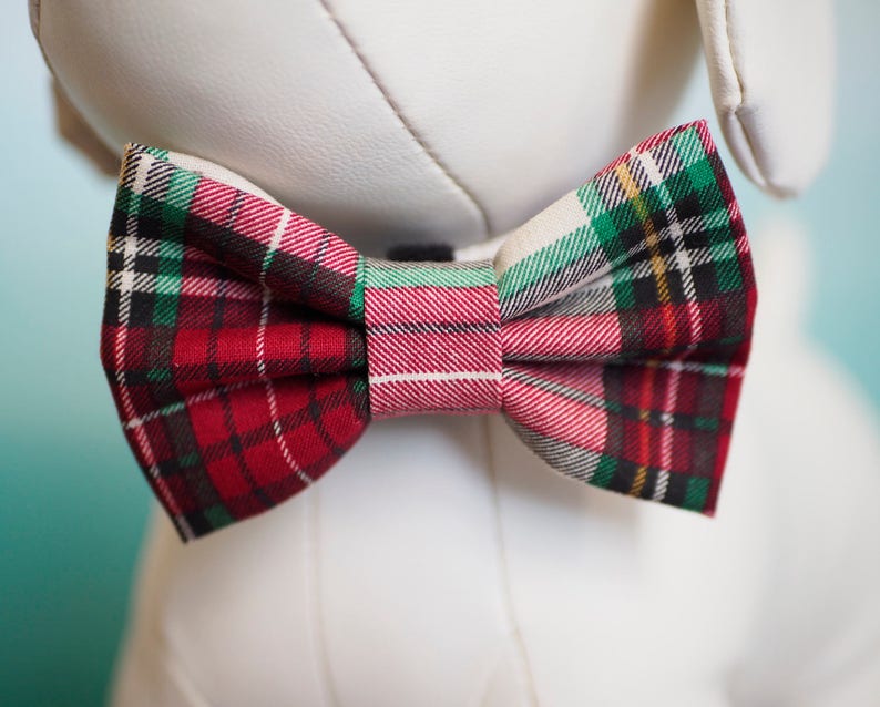 Plaid Christmas Dog Bow Tie, Classic Red Green White Bow Ties for Dogs Cats, Tartan Holiday Wedding Bowtie fits Small to Extra Large Pets image 1