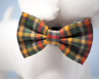 Fall Plaid Dog Bow Tie: Autumn Colors Check Pet Collar Accessory