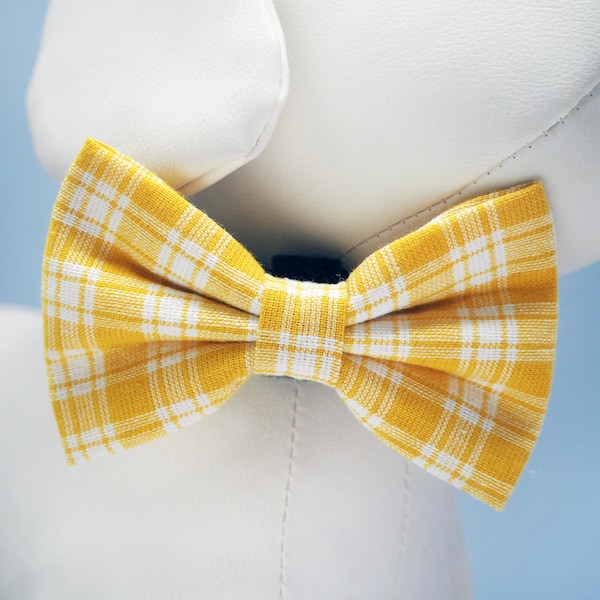 Golden Yellow Plaid Dog Bow Tie: Fall Wedding Pet Collar