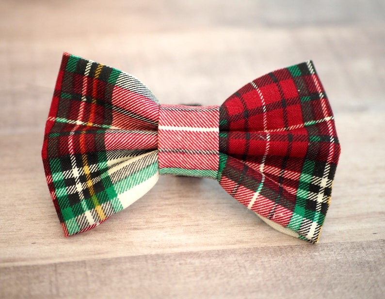 Plaid Christmas Dog Bow Tie, Classic Red Green White Bow Ties for Dogs Cats, Tartan Holiday Wedding Bowtie fits Small to Extra Large Pets image 5