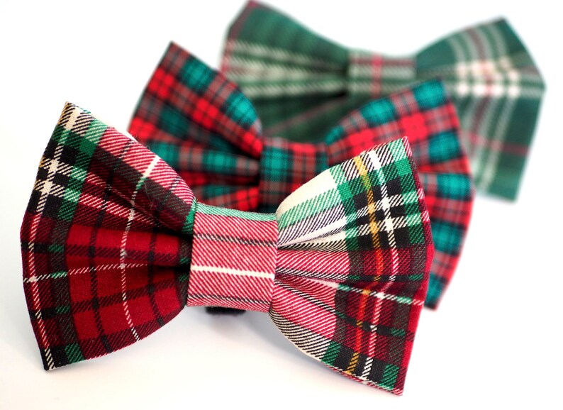 Plaid Christmas Dog Bow Tie, Classic Red Green White Bow Ties for Dogs Cats, Tartan Holiday Wedding Bowtie fits Small to Extra Large Pets image 3