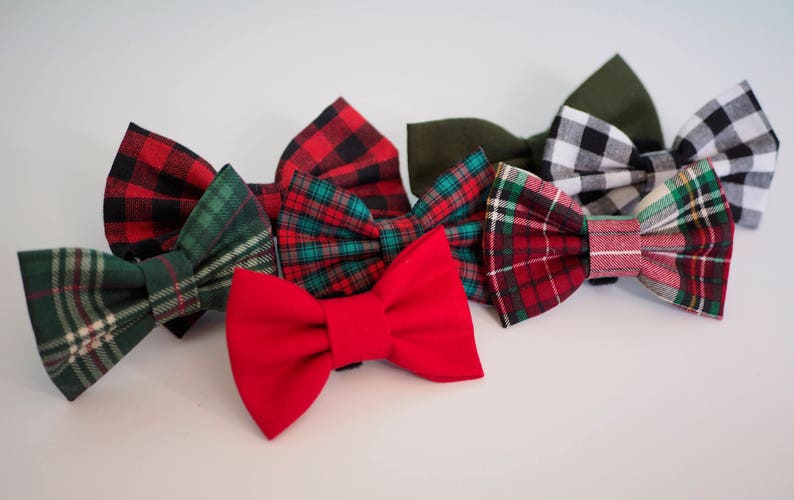 Plaid Christmas Dog Bow Tie, Classic Red Green White Bow Ties for Dogs Cats, Tartan Holiday Wedding Bowtie fits Small to Extra Large Pets image 4