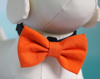 Orange Linen Dog Bow Tie: Autumn Fall Wedding Pet Collar