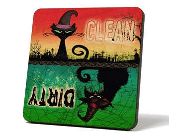 Halloween Black Cat - Dirty/Clean Dishwasher Magnet