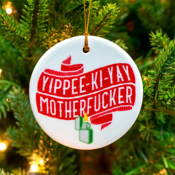 Die Hard Yippee Ki Yay MF Bruce Willis Ceramic Christmas Ornament, Best Christmas Movie, ornament with gift box - ready to ship