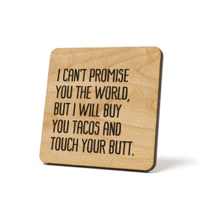 I Can't Promise You The World, But I Will Buy Tacos And Touch Your Butt., Coaster, Refrigerator Magnet Quote Coaster