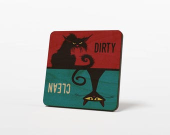 Black Cat Dirty Clean Dishwasher Magnet